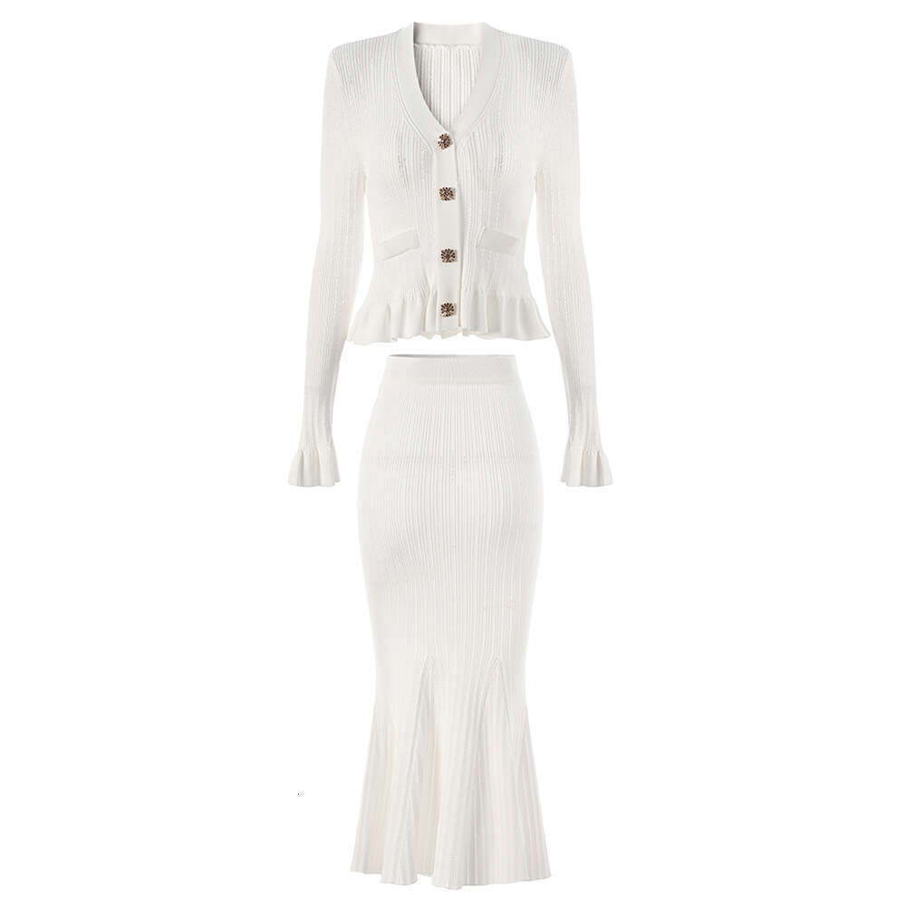 2026 Autumn New Designer Waist Bell Sleeve Knitted Top+Fishtail Pencil Two Piece g25 Skirt Set