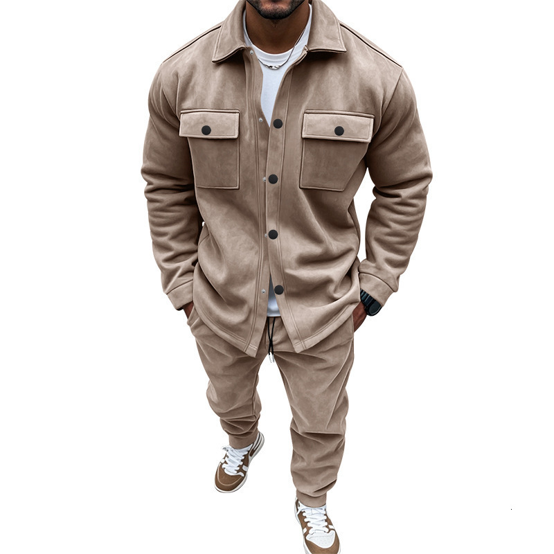 European And American Designer Hoodie Autumn Winter Designer T-shirt European And American Polo Jacket Casual Pants Twopiece Set Men's Solid Color Men's Suede Suit