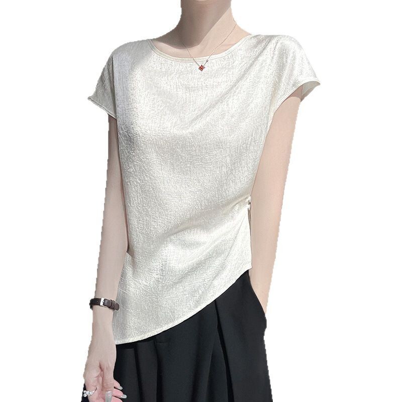 Exquisitely Designer Shirt Designed Highend Nd Delicte Fux Silk Cette Stin Shortsleeve Designer Hoodie Tshirt French Style Irregulr Polo Shirt Women&#