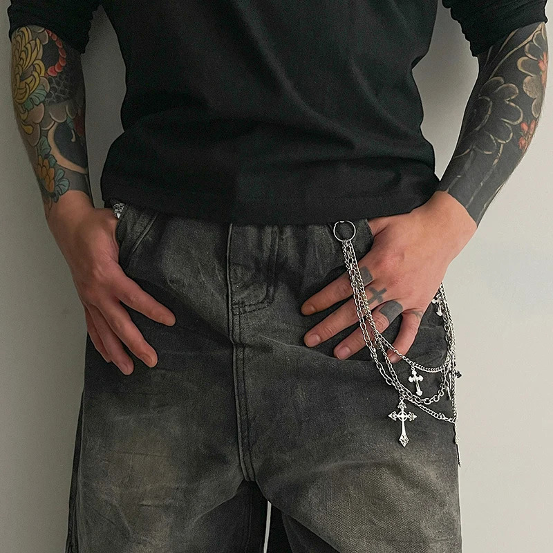 Punk Rock Hip-hop Unisex Cross Pants Chain Unique Gift Men Women Jeans Waist Jewelry Multi-layer Wallet Charm Accessory 260310