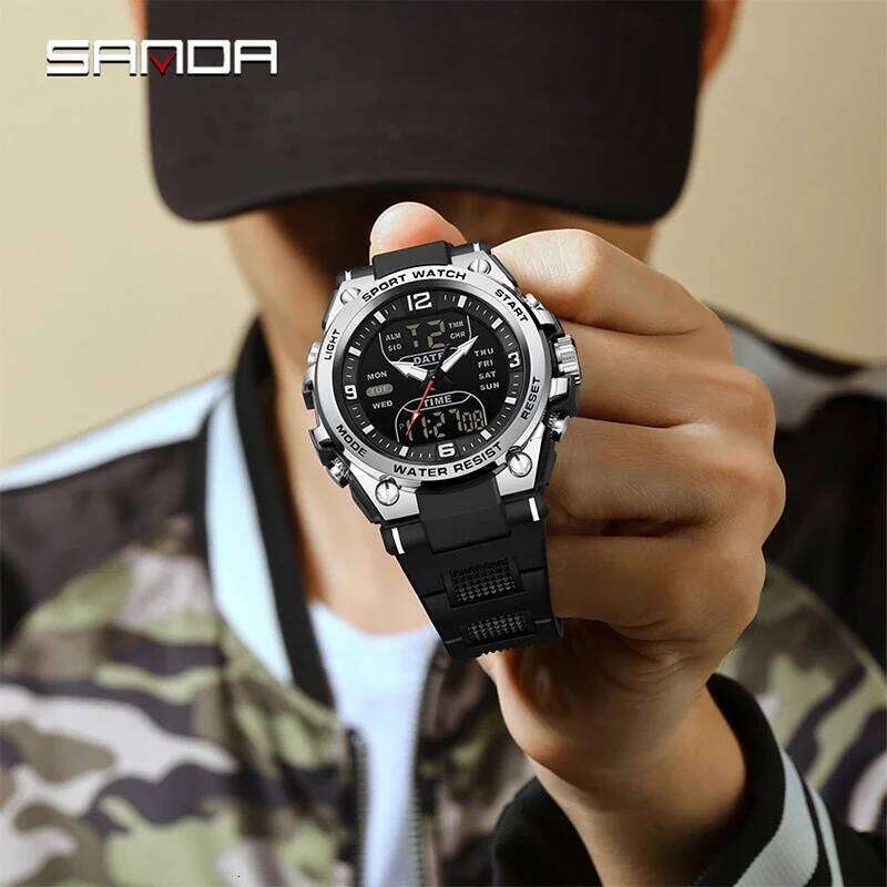 SANDA Tactical Military Watches G-Style Clock For Man Luxury Sports Waterproof Quartz Wristwatch LED Digital Mens Watch Reloj