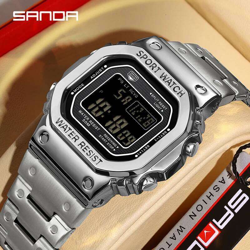SANDA G Style Electronic Stainless Shockproof LED Digital Men's Military Waterproof Countdown Sports Watch