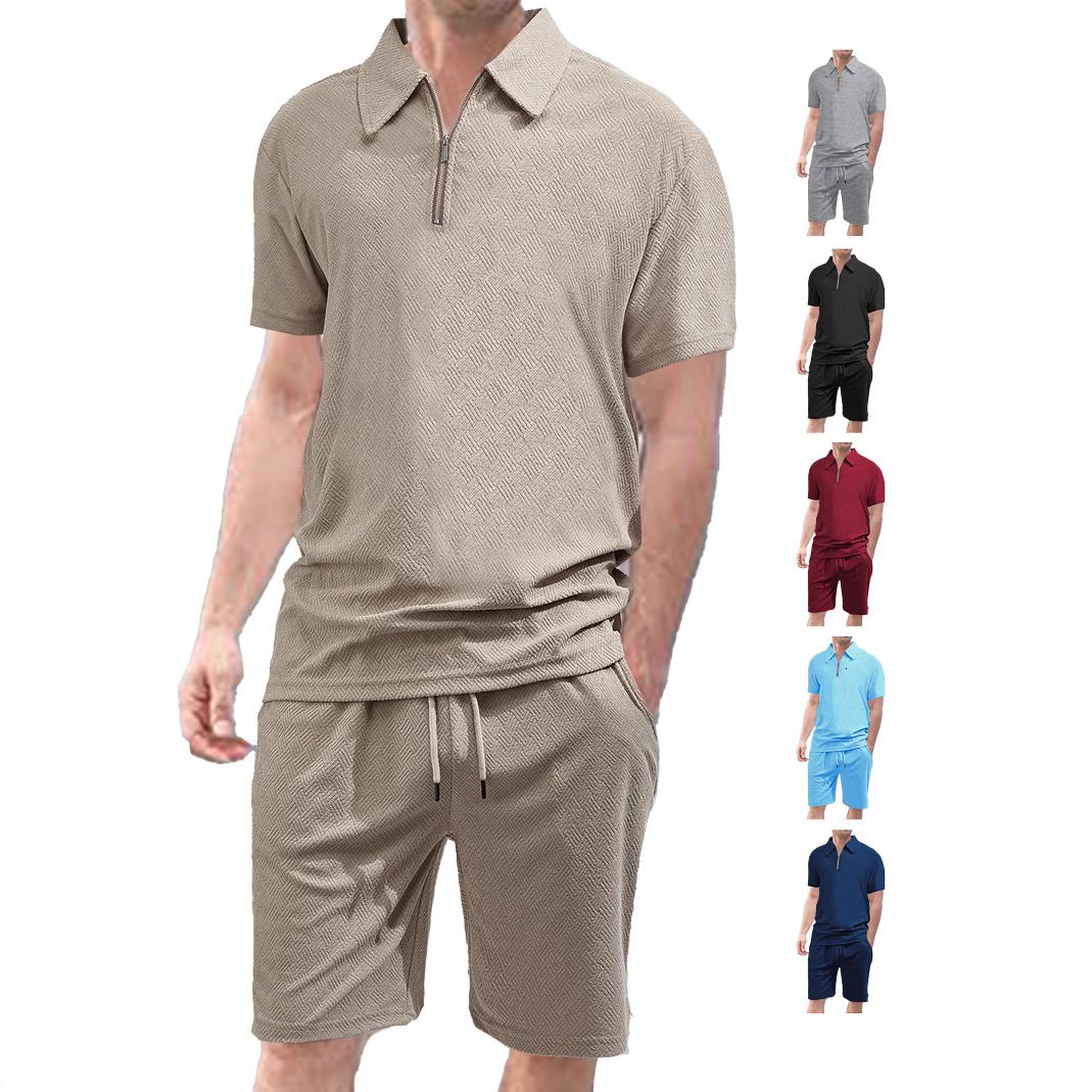 European And American Men's Summer Designer Hoodie Collar Designer T-shirt Short Sleeve Shorts Twopiece Set Towel Polo Jacquard Fabric Men's Casual Sports Suit