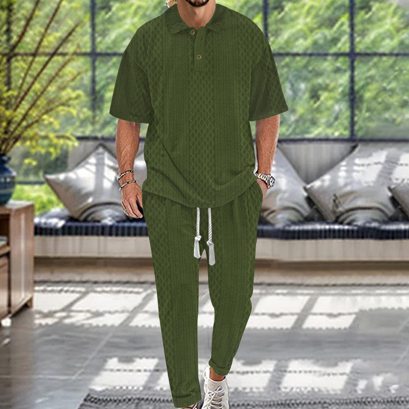 Polo Spring Summer European And American Men's Casual Long Pants Designer T-shirt Designer Hoodie Collar Heavy Jacquard Knit Top Plus Size Set