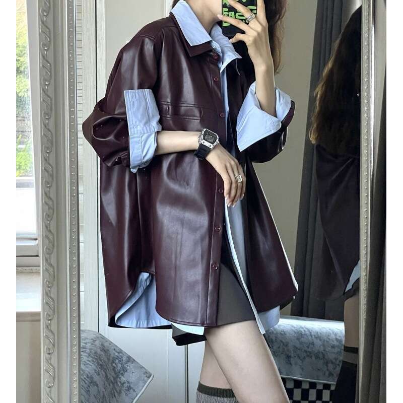 Autumn Winter Grape Purple PU Leather Jacket For Women Vintage Casual Slim Fit Outwear Coat Fashion Streetwear Ladies Tops MAKOUFEI