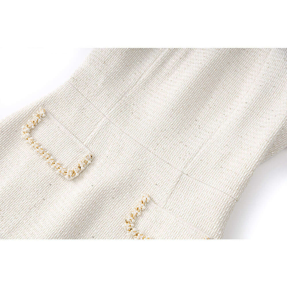 2026 spring and autumn new designer beige bead short e22 sleeved elegant best-selling woolen dress
