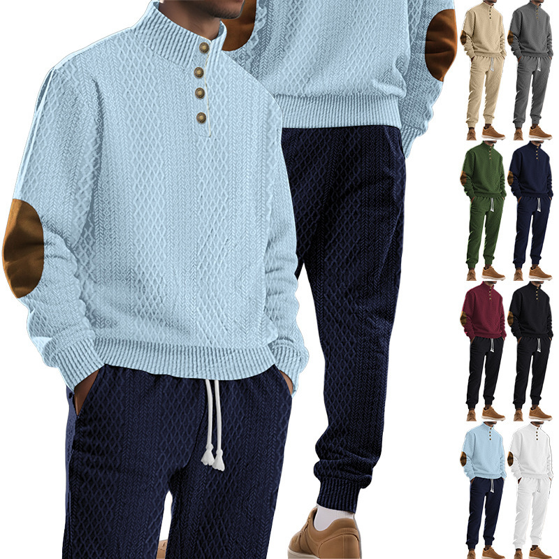 European And American Designer T-shirt Men's High Collar Jacquard Casual Embroidered Swea And Sweatpants Sports Designer Hoodie Solid Polo Color Long Sleeve Long