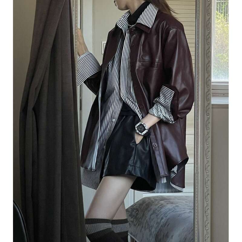 Autumn Winter Grape Purple PU Leather Jacket For Women Vintage Casual Slim Fit Outwear Coat Fashion Streetwear Ladies Tops MAKOUFEI