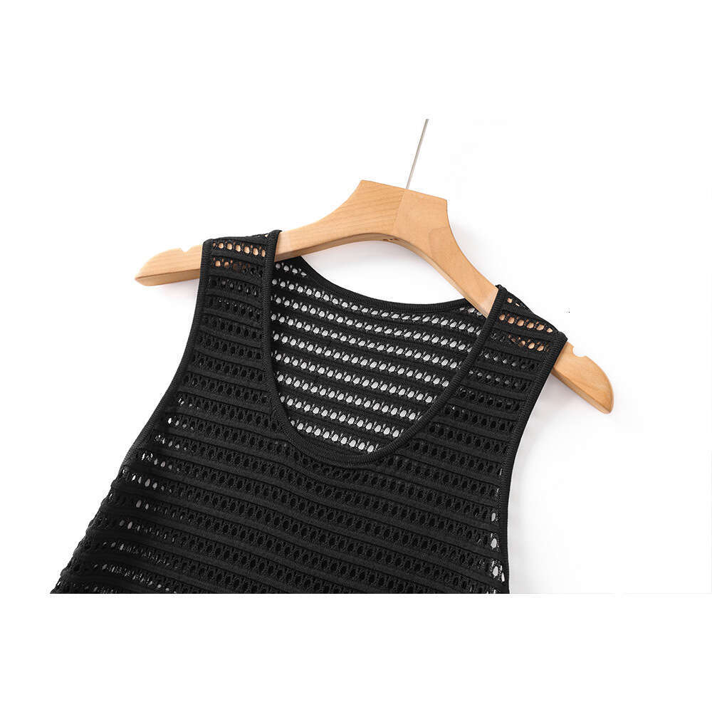Elegant black sexy hollow X21 out sleeveless mid length knitted umbrella skirt 2026 new niche dress
