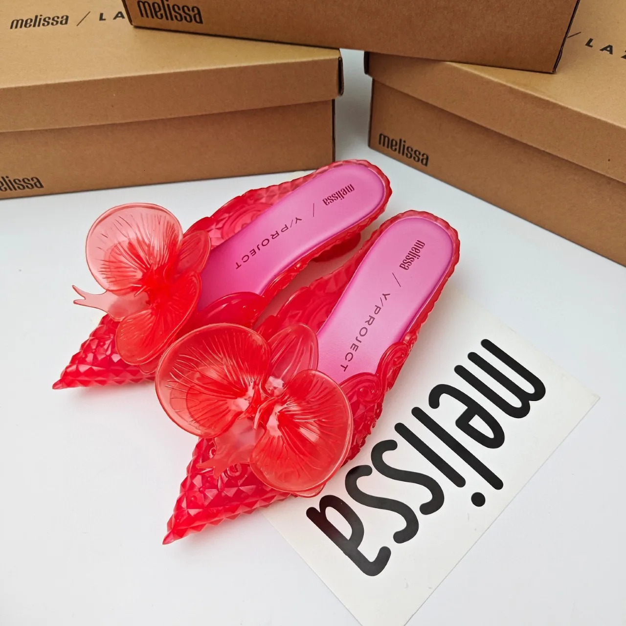 n Big Butterfly Knot Melissa Women Flat Mules Sandals High Quality Cozy Patent Leather Pointed Toe Back Strap Shoes 260313