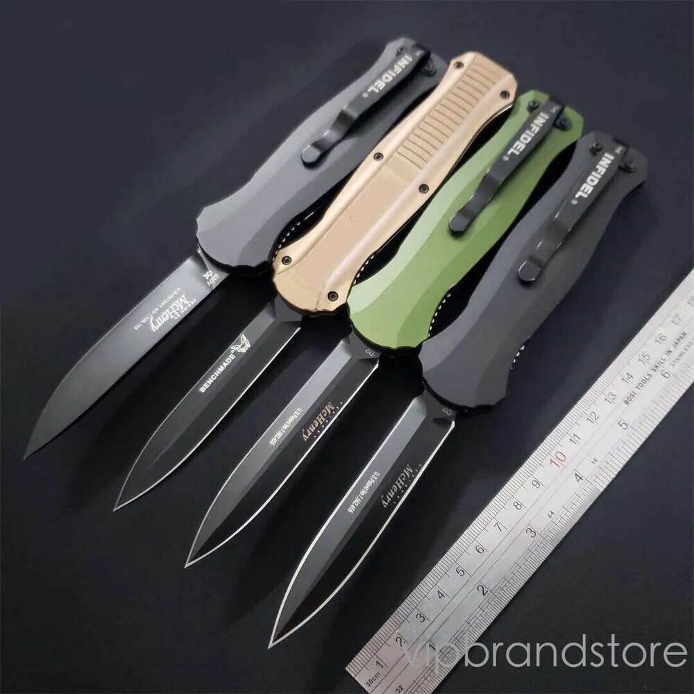 8Models 3300BK Infidel Out the front Knife 3.95 D2 Black Double Edge fixed blade knife Blade Aluminum pocket knife Handles Outdoor Camp couteau Hunt T