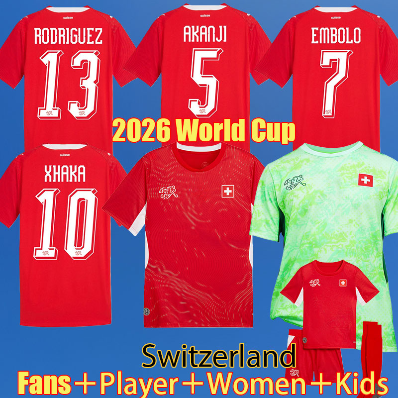 2026 Switzerland Soccer Jerseys WIDMER ELVEDI AKANJI AEBISCHER SOW 25 26 player Fans Authentic Football shirts SWISS home away VARGAS Uniforms MEN Kids kit