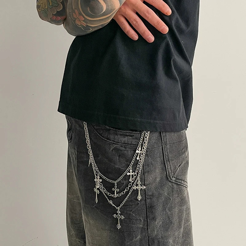 Punk Rock Hip-hop Unisex Cross Pants Chain Unique Gift Men Women Jeans Waist Jewelry Multi-layer Wallet Charm Accessory 260310