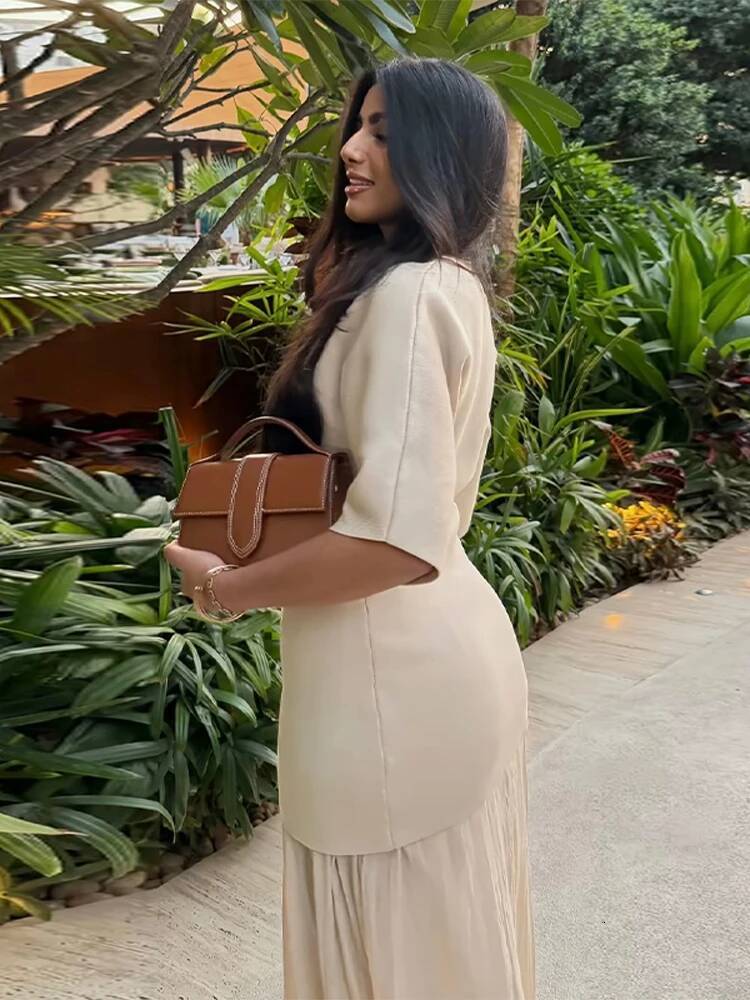 Elegant Mesh Patchwork Dress Lady O-neck Short Sleeve Single Breasted Maxi Dresses 2026 Spring Summer Solid All-match Party Gown