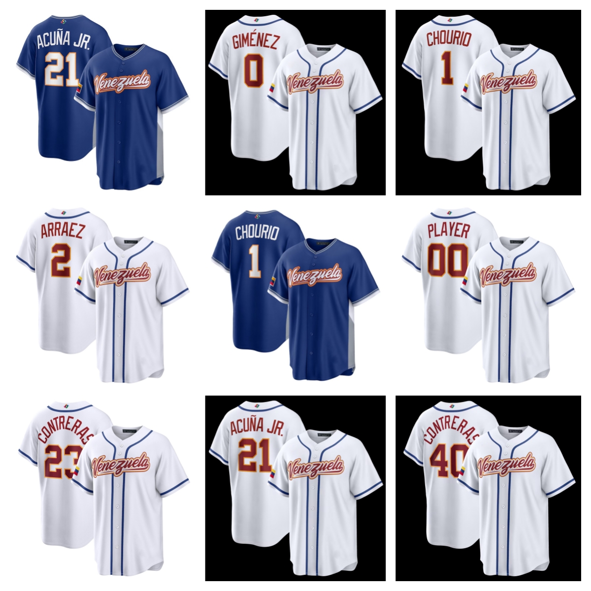 Ronald Acuna Jr. Jackson Chourio Luis Arraez Andres Gimenez Willson Contreras Venezuela Baseball 2026 World Baseball Classic Home Stadium Jersey