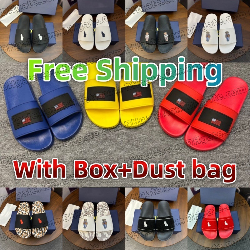 Designer Men Slippers polo slides Woman Black White Slipper Loafer Flat Heel Slide Flip Flops Leather Sand Classic Polo Beach Slippers Sandals Slides Size 38-46