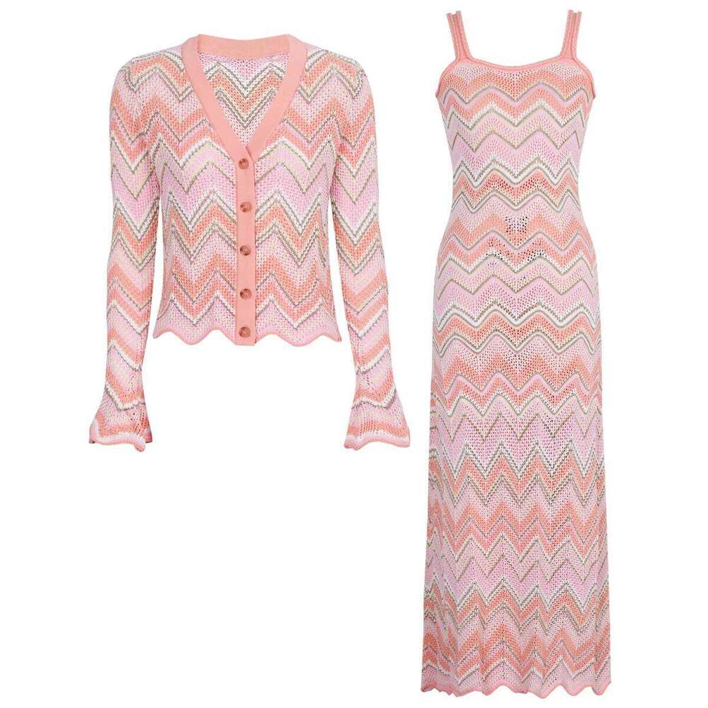 Women S Set Fashion O Neck Long Sleeve Short Tops Slip Stripe Waist Knitted Dress Loose Pants Evening Party Autumn New MAKOUFEI