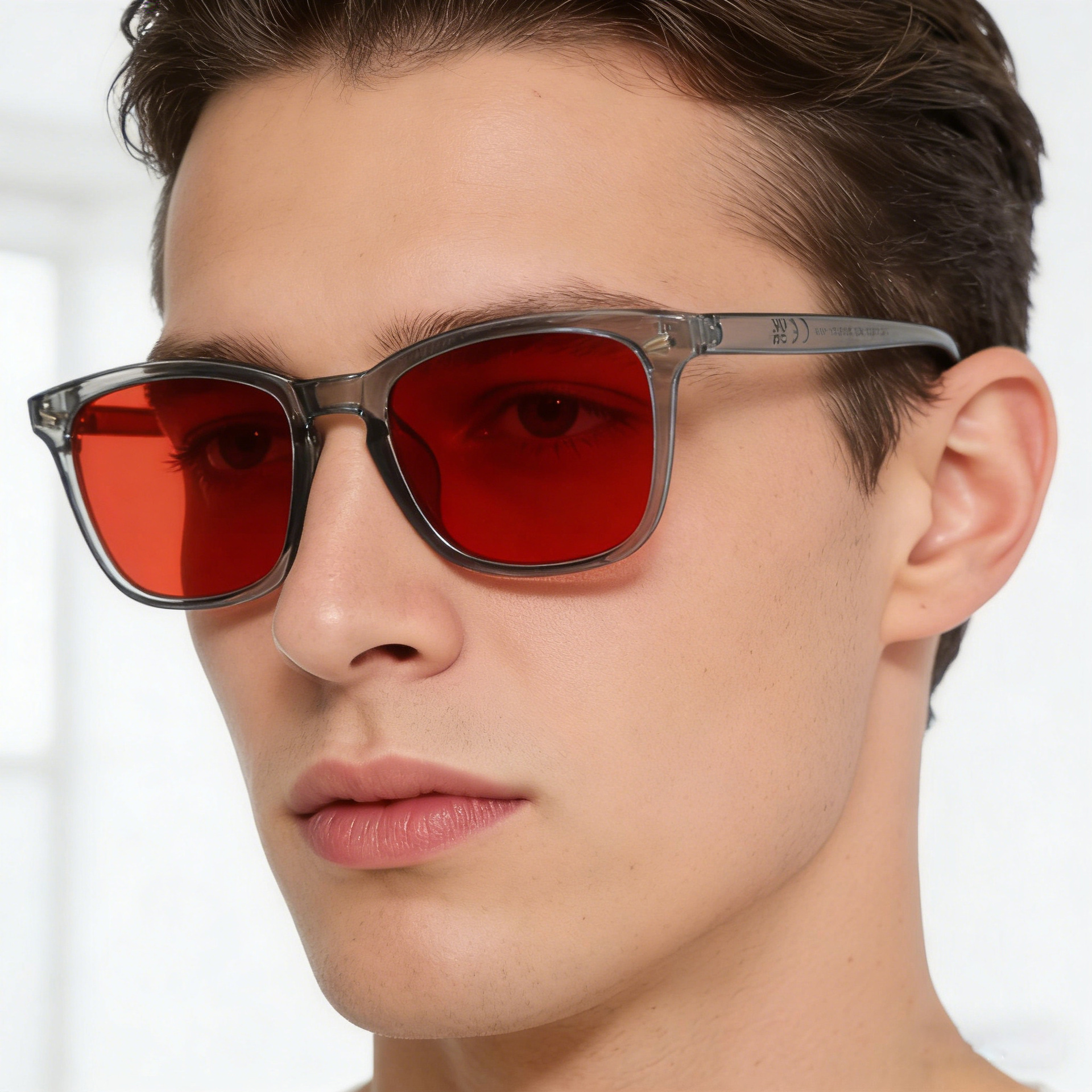 Designer 2026 New Sleep Glasses Square Frame Men, Personalized Blue Light Blocking, Photochromic Red Lens, Outdoor Sun Protection Sunglasses For Men