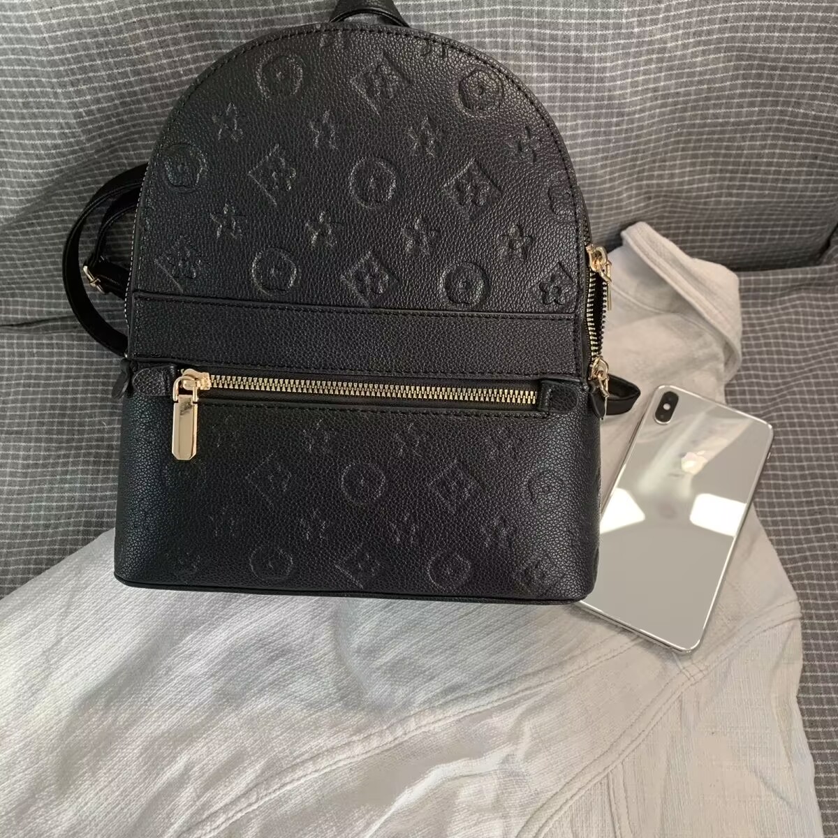 Women'S Mini Embossed Letter Backpack Faux Leather Casual Bag Small Travel Bag With Front Zipper Pocket