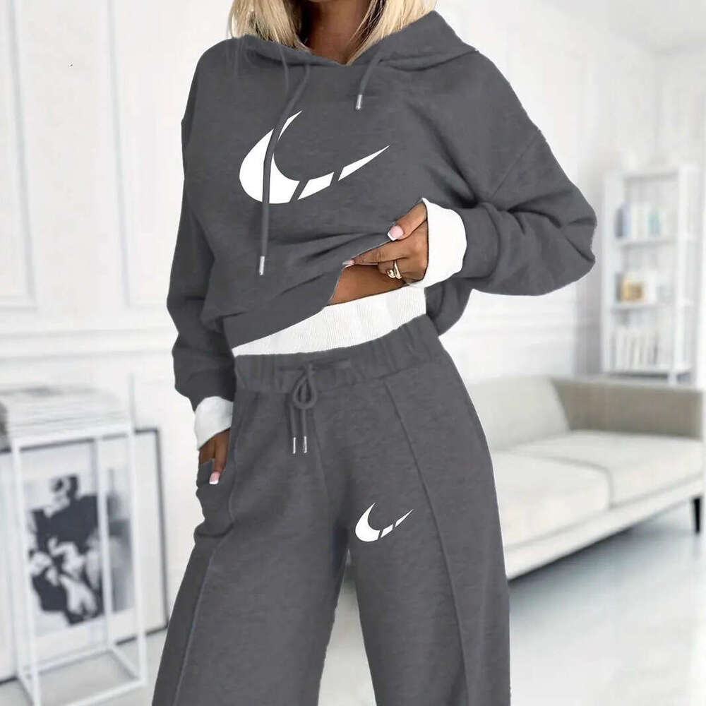 Sportswear Set Suit Autumn Winter New Women's Clothing Patchwork Hot-Selling Hooded Sweatshirt Two-Piece Casual Set A67 Print Gym Clothing
