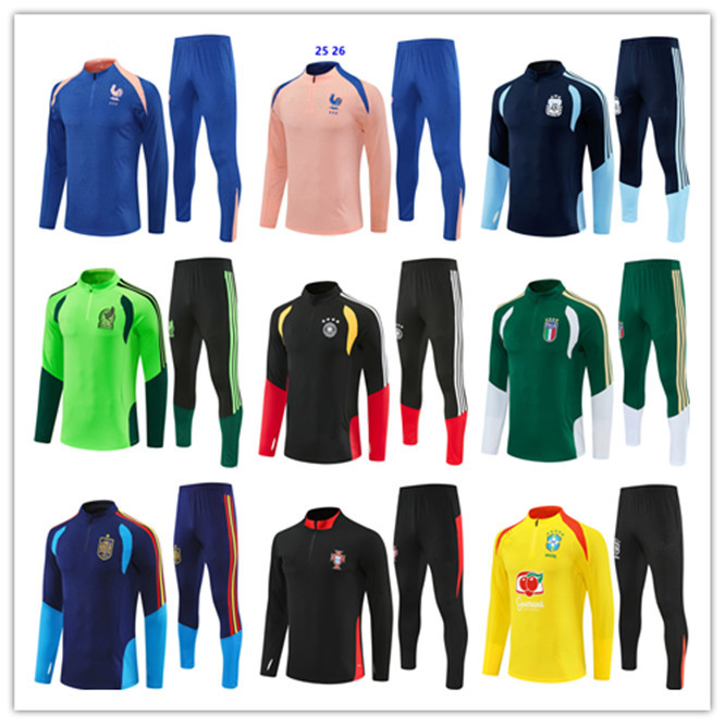 26 27 Various national teams Brazil football tracksuit 2026 2027 Half pull Men kids France soccer tracksuit kits Training suit jogging chandal survetement