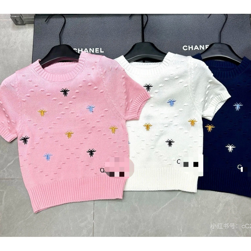 Chnel Style Light Polo Luxury Knitted Short Sleeve Spring Summer New Highend Qulity Design Slim Designer Hoodie Short Round Neck Sweter Designer Shirt