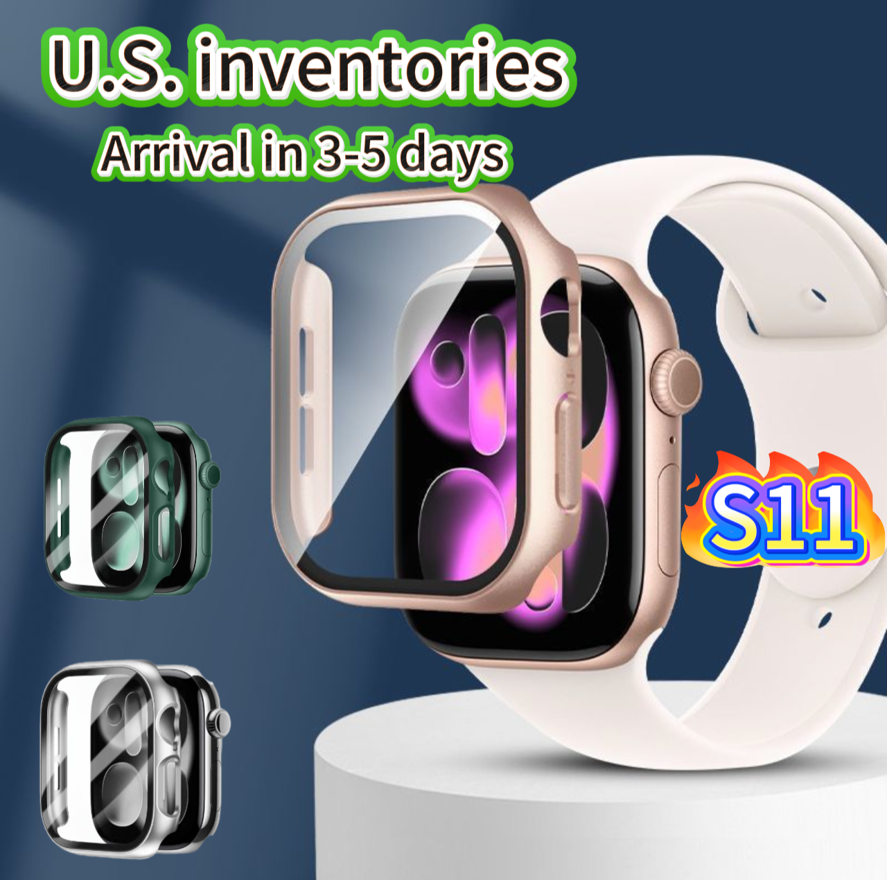 US Stock -Silicone protective case for Apple Watch Series S11, HD touchscreen, 46mm watch face, voice calling