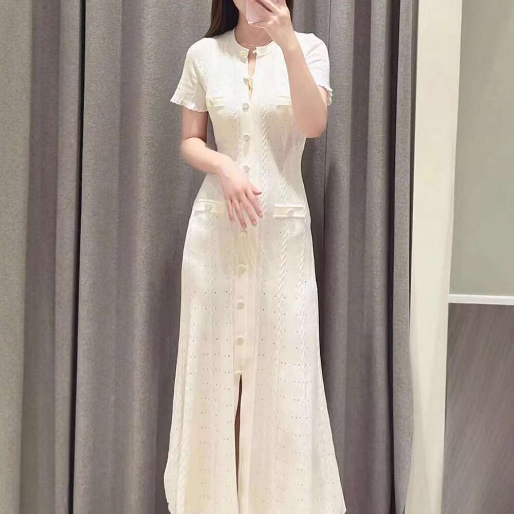 2026 Gentle and Fragrant Style Spring and Autumn Light Luxury Knitted Coat with Lotus Leaf Edge First Love Hollow Long Skirt