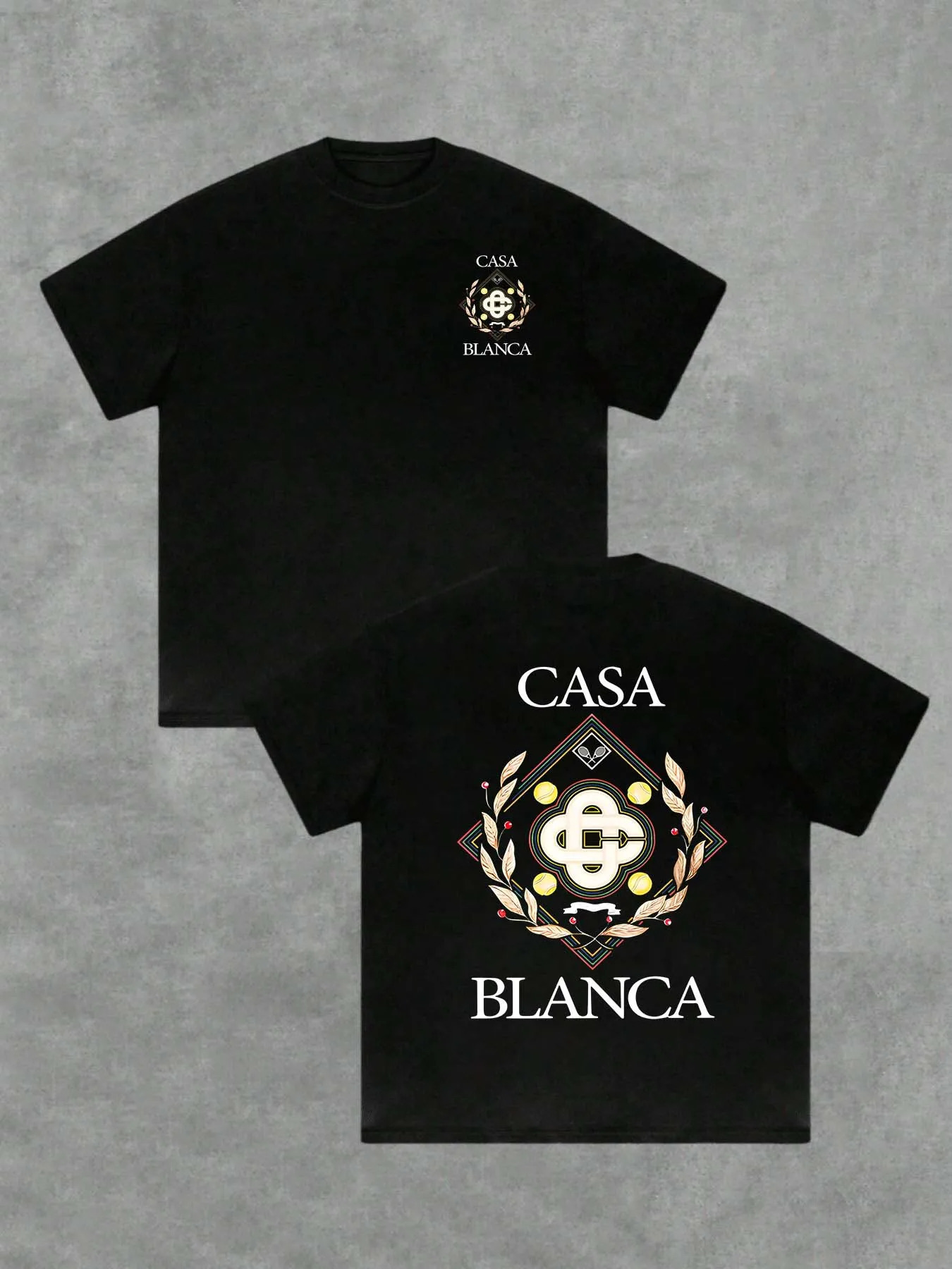 Mens casual short-sleeve T-shirt suitable for all seasons daily wear double-sided Blanca pattern unisex available in black 260302