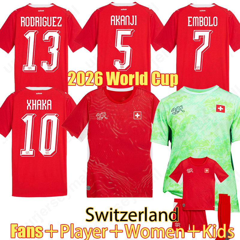 2026 Switzerland Soccer Jerseys ELVEDI AKANJI ZAKARIA player Fans Authentic 25 26 Football shirts SWISS home away Uniforms SOW RIEDER EMBOLO SHAQIRI KIDS mens kit