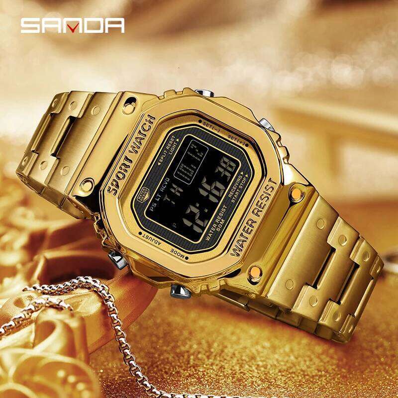 SANDA G Style Electronic Stainless Shockproof LED Digital Men's Military Waterproof Countdown Sports Watch