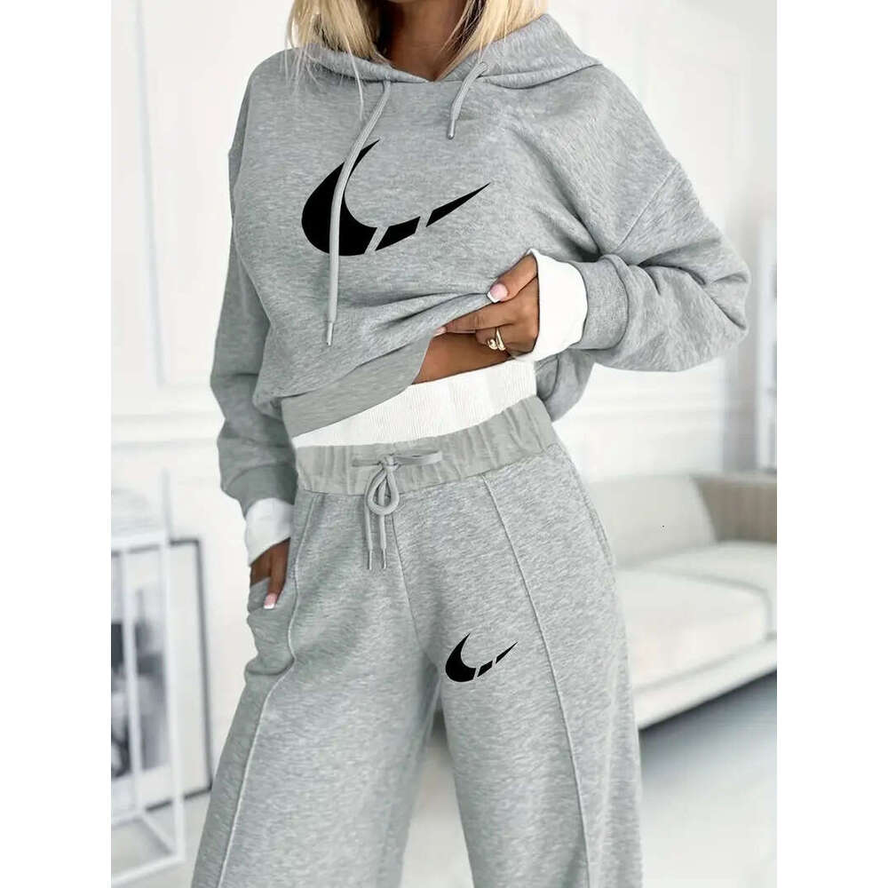 Sportswear Set Suit Autumn Winter New Women's Clothing Patchwork Hot-Selling Hooded Sweatshirt Two-Piece Casual Set A67 Print Gym Clothing