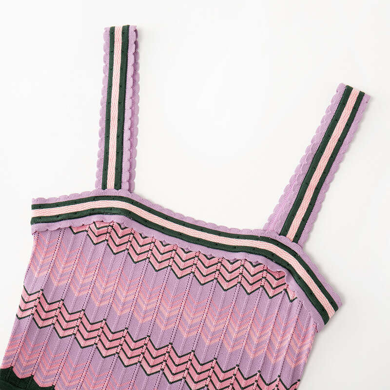 Designer French Elegant Women's Spring c10 and Summer A10 Sleeveless A-line Hoodie Wave Striped Medium Length Knitted Dress