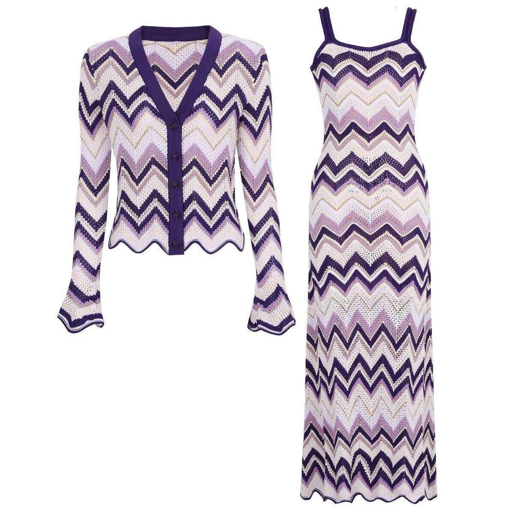 Women S Set Fashion O Neck Long Sleeve Short Tops Slip Stripe Waist Knitted Dress Loose Pants Evening Party Autumn New MAKOUFEI