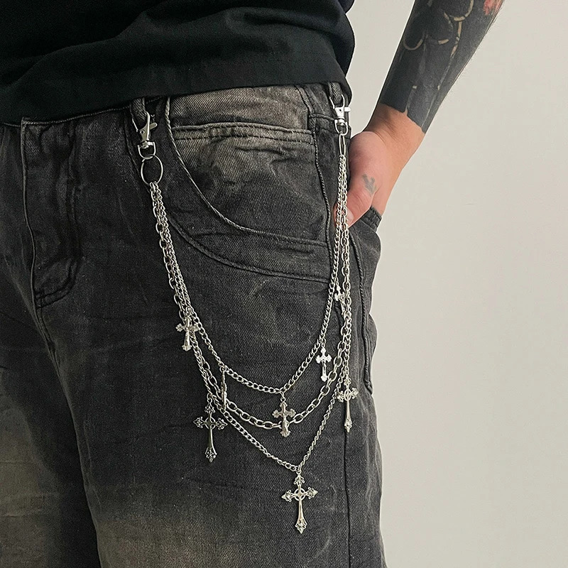 Punk Rock Hip-hop Unisex Cross Pants Chain Unique Gift Men Women Jeans Waist Jewelry Multi-layer Wallet Charm Accessory 260310