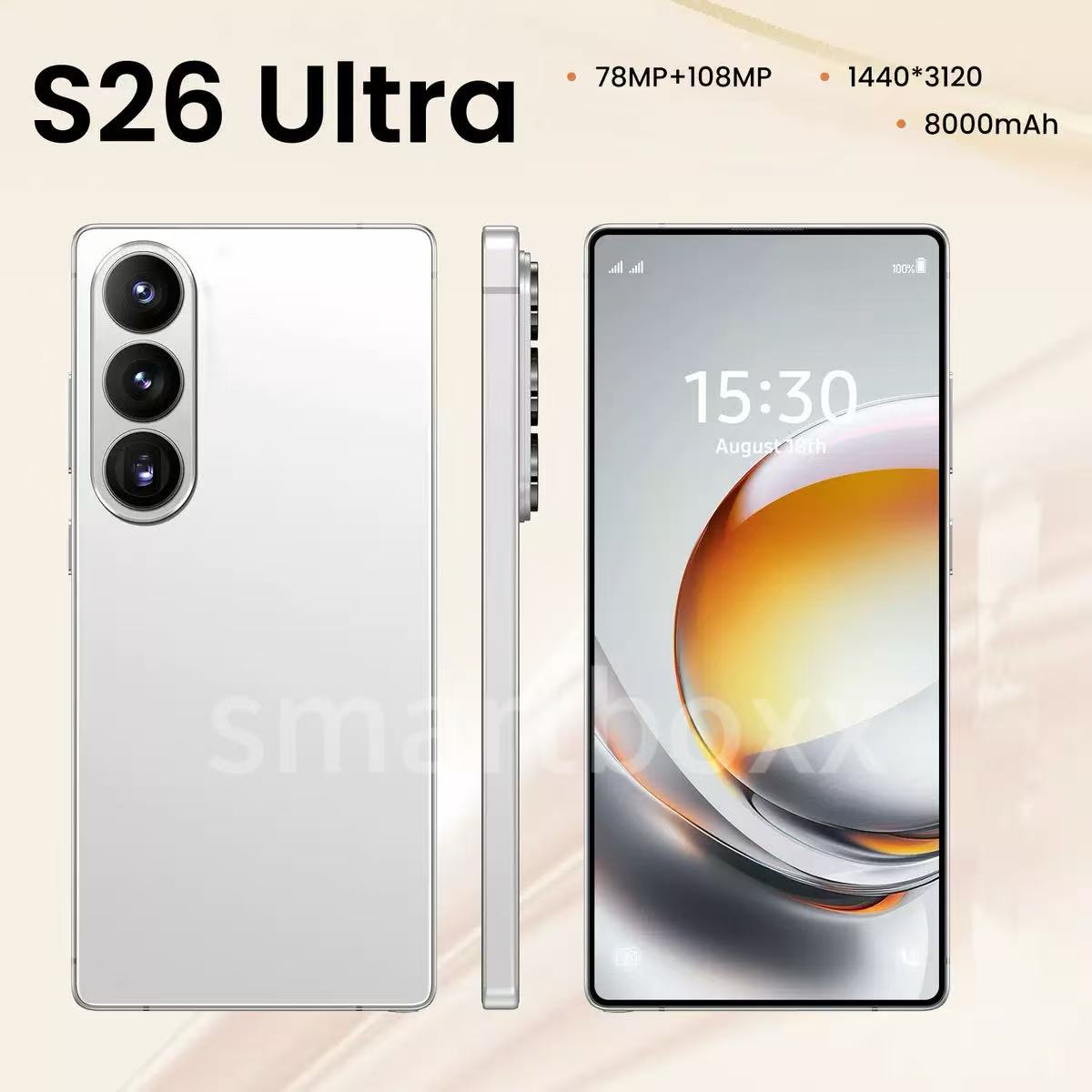 New S26 Ultra Cellphones 5G 7.3inch Smartphone Dual SIM Cell Phone 7800mAh Android 14 Global Version Mobile Phones English Video Game