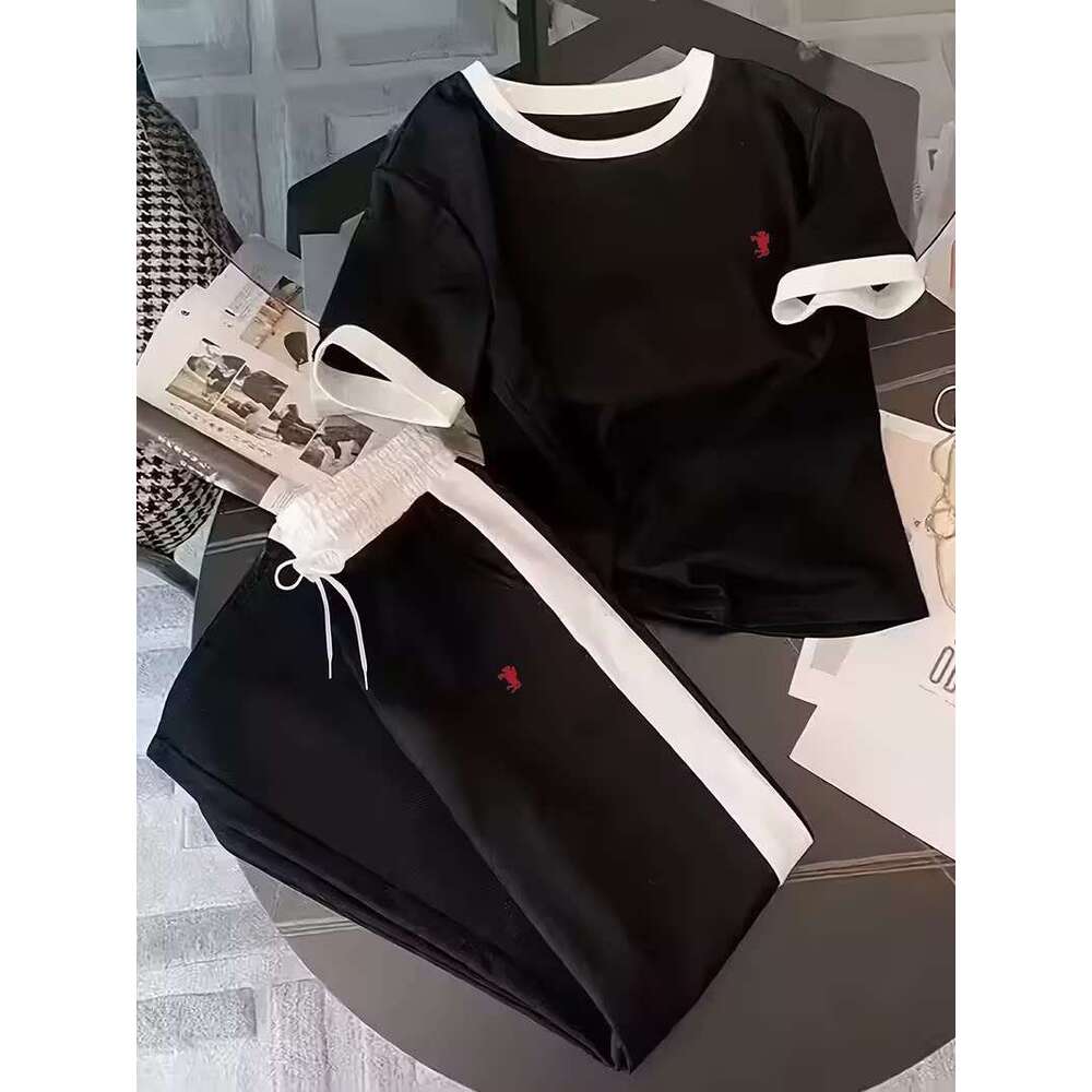 Sportswear Set Suit Women's Spring/Summer Short-Sleeve T-Shirt New Casual Pullover Elegant Two-Piece Set 8002 Print Gym Clothing