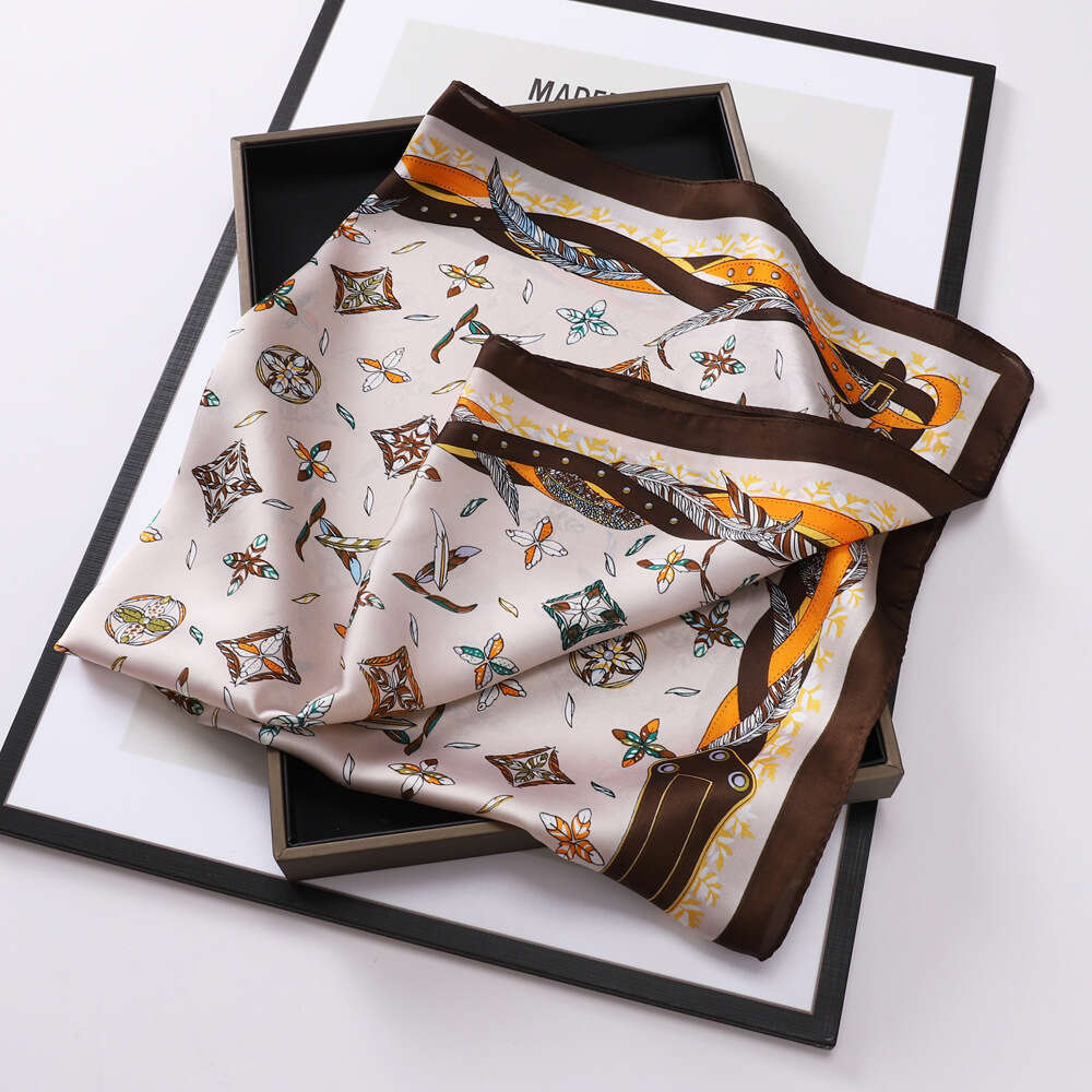 70 Small Square Silk Retro Three-Dimensional Letter Print Women's New Professional Neck Satin Scarf Wholesale Chunjinqiuli