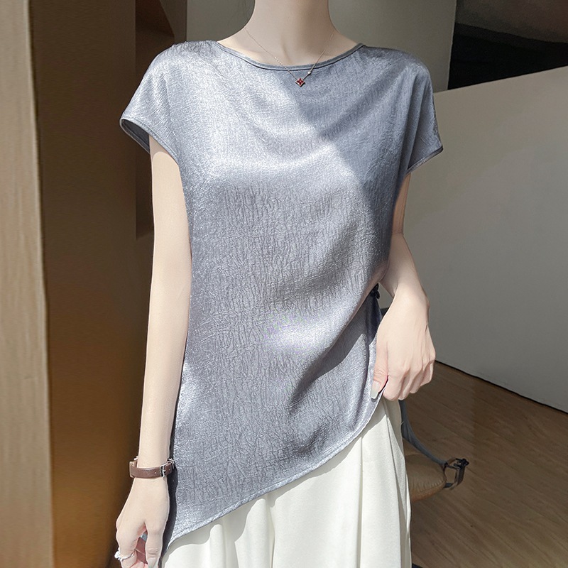 Exquisitely Designer Shirt Designed Highend Nd Delicte Fux Silk Cette Stin Shortsleeve Designer Hoodie Tshirt French Style Irregulr Polo Shirt Women&#