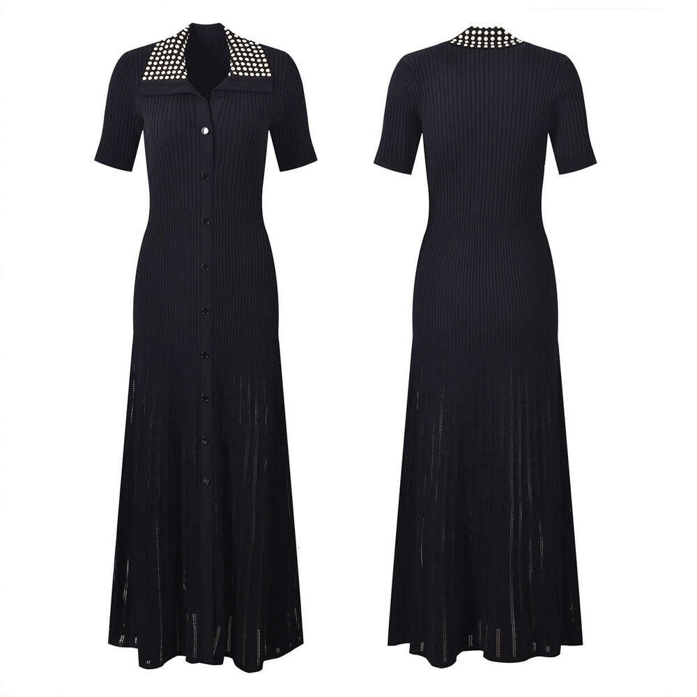 French style niche 2026 spring B15 A15 and summer new women's fashionable knitted collar slim fit short sleeved long skirt