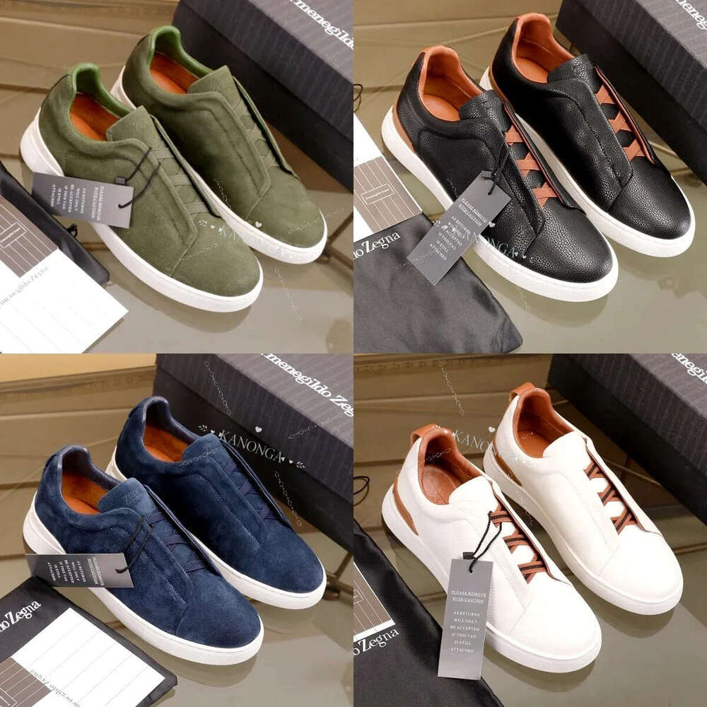 Triple Stitch Sneaker Designer Run For Man Luxury Zegnasneakers Suede Cowhide Leather Casual Shoe Zegnamen Trainer Athletic Outdoor Football Golf Flat Shoes