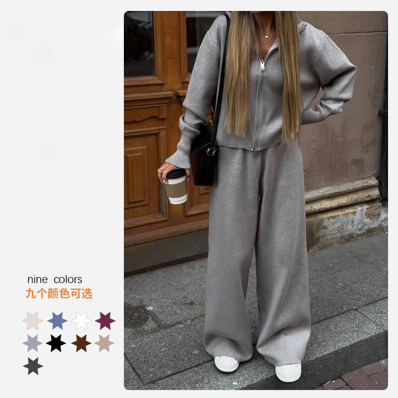 European Style Knitted Sports Suit For Women Spring Autumn New Fashionable Design Youthful And Trendy Casual Two Piece Set MAKOUFEI