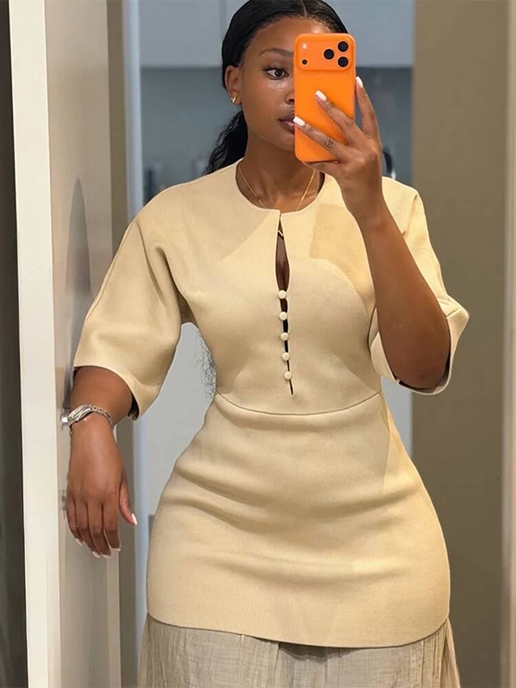 Elegant Mesh Patchwork Dress Lady O-neck Short Sleeve Single Breasted Maxi Dresses 2026 Spring Summer Solid All-match Party Gown