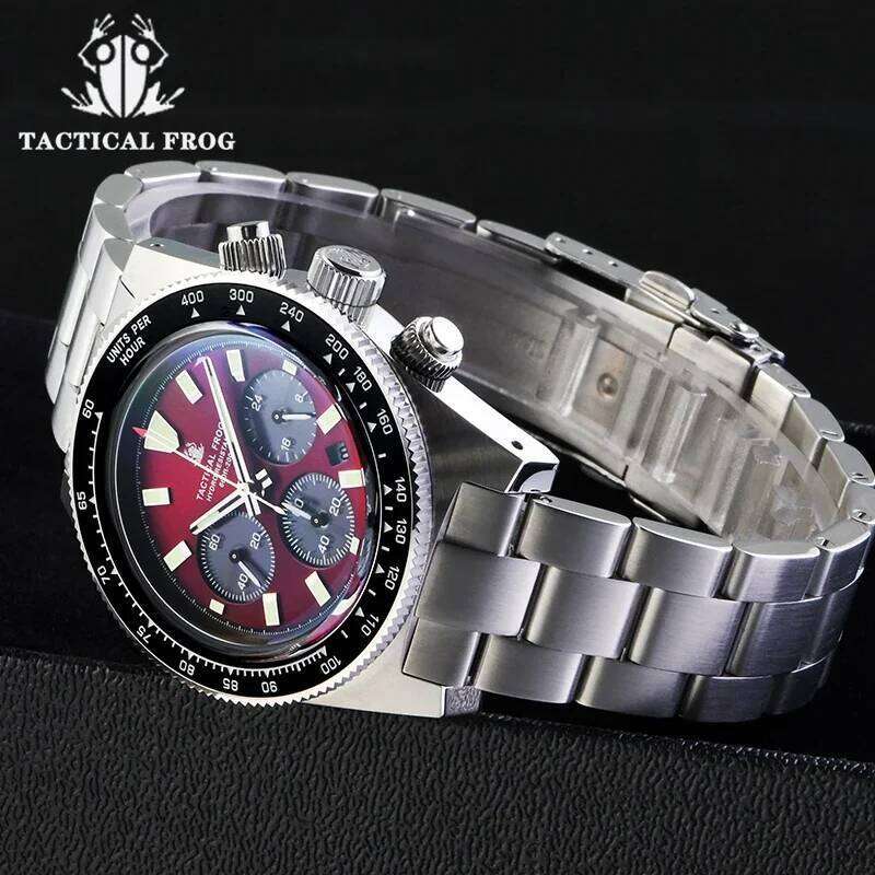 Tactical Frog Chronograph Sapphire Crystal Mirror Ceramic Bezel V2 Solar VS75A Eco-Drive Quartz 20Bar Luminous Mens Watch