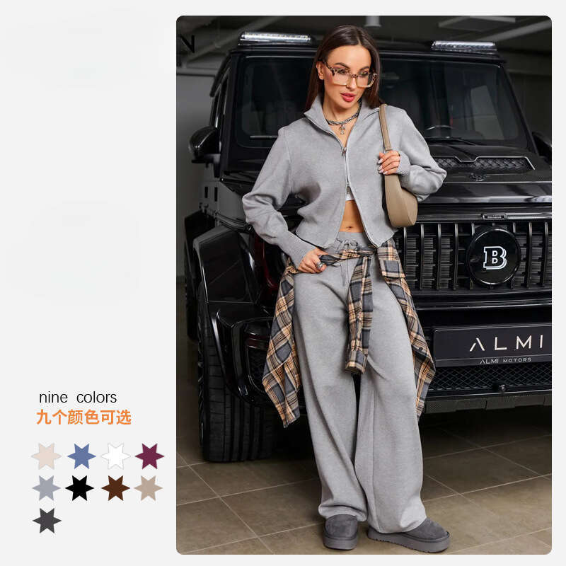 European Style Knitted Sports Suit For Women Spring Autumn New Fashionable Design Youthful And Trendy Casual Two Piece Set MAKOUFEI