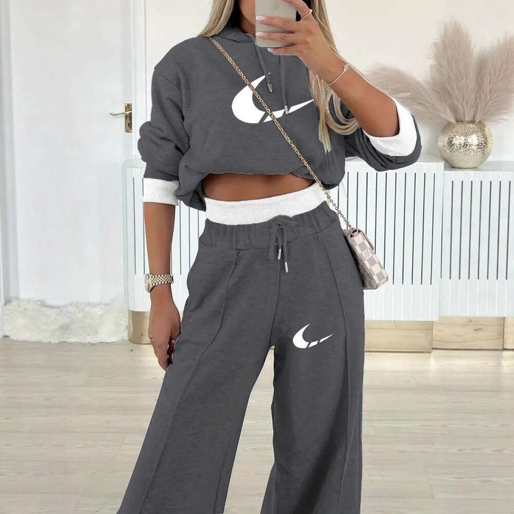 Sportswear Set Suit Autumn Winter New Women's Clothing Patchwork Hot-Selling Hooded Sweatshirt Two-Piece Casual Set A67 Print Gym Clothing