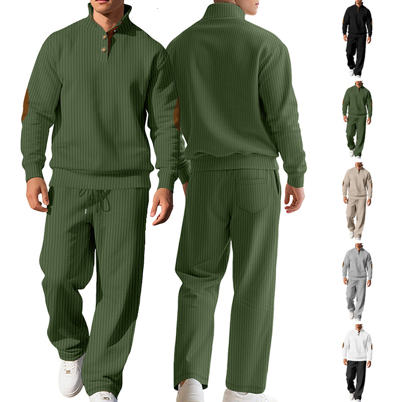 New European Polo And American Men's Designer Hoodie Casual Long Pants Stand Designer T-shirt Collar Jacquard Ribbed Knitwear Autumn Set