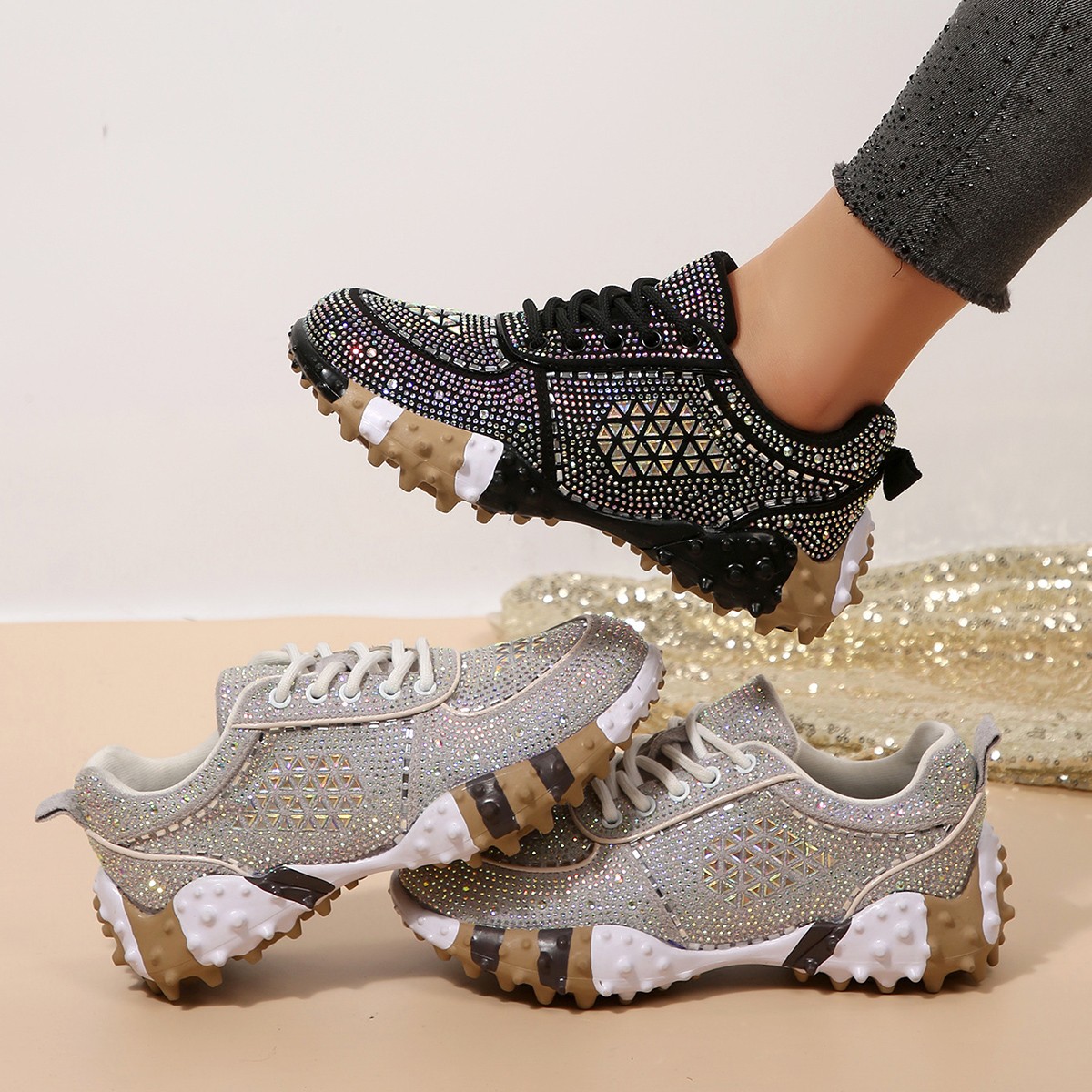 Women's Slip-resistant and breathable Sneakers Designer Mesh Sports Shoes Diamond Casual Thick Bottoms Luxury running shoes Zapatos Envios Gratis