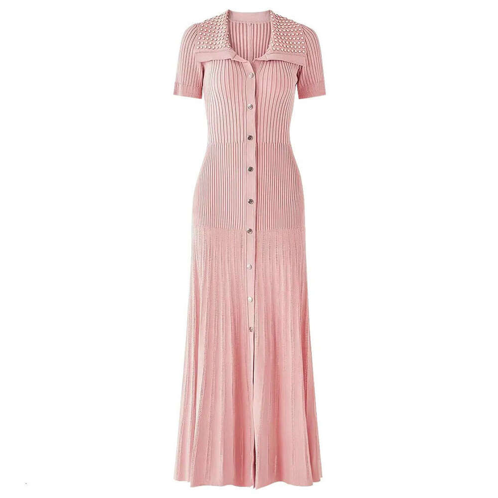 French style niche 2026 c10 spring and summer new women's fashionable knitted collar slim fit A10 short sleeved long skirt