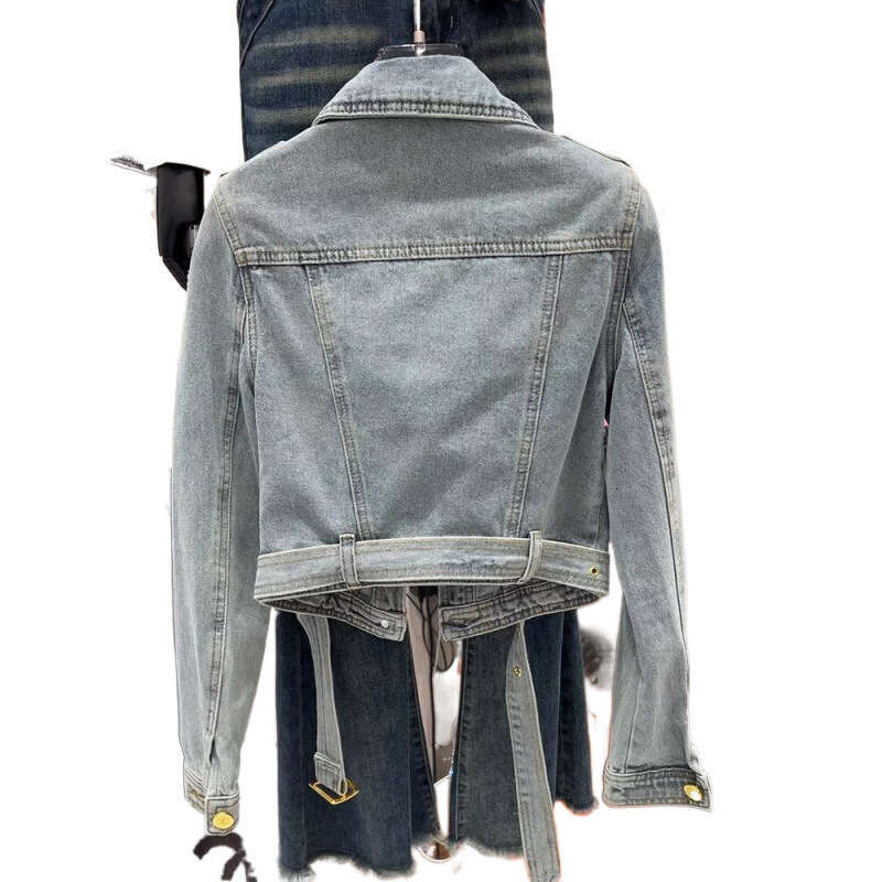 European Style Chic Short Denim Jacket With Gold Buttons For Women Spring Design Fashion Casual Coat Wholesale MAKOUFEI